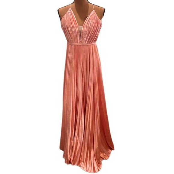 Mac Duggal Dresses & Skirts - Ieena for Mac Duggal Rose Gold Plunge Neck Pleated Evening Gown – Size 0 – NWOT